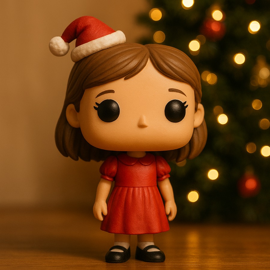 Figura personalizada de una niña con un pequeño gorro de Papá Noel