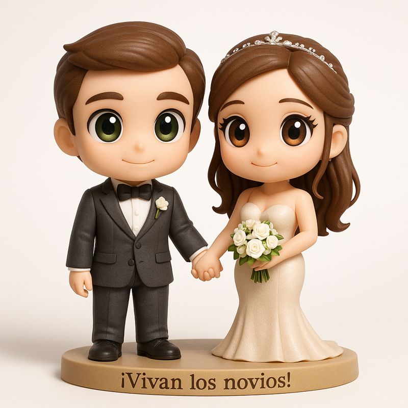 Couple in Chibi style on an engraved base